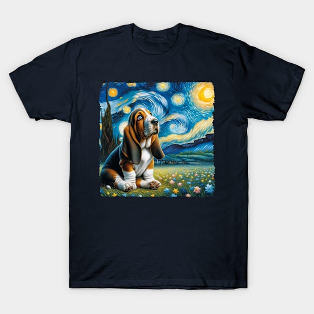 Starry Basset Hound Portrait - Dog Portrait T-Shirt by starry_night